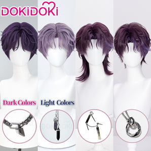【Partially Ready For Ship】DokiDoki Game Love and Deepspace Cosplay Rafayel Wig / Ear Clip /  Necklace  Short Purple Hair Mullet Tidal Surge