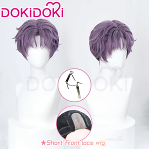 【Partially Ready For Ship】DokiDoki Game Love and Deepspace Cosplay Rafayel Wig / Ear Clip /  Necklace  Short Purple Hair Mullet Tidal Surge