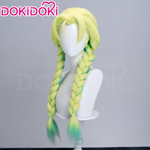 DokiDoki Anime Cosplay Women Wig Long Straight Light Chartreuse Green Gradient Hair Braid The Geek Girl