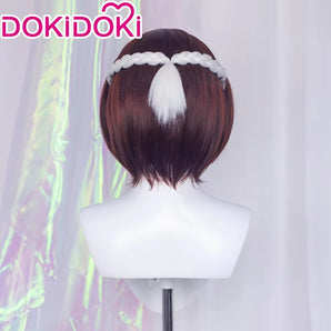DokiDoki Game Cosplay Women Wig Short Straight Brown White Highlight Hair