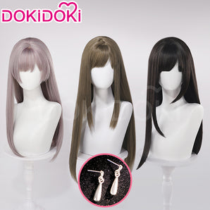 【Ready For Ship】DokiDoki Game Love And Deepspace Cosplay Main Character Wig / Earrings Long Straight Pink/ Dark Green/ Black Hair MC